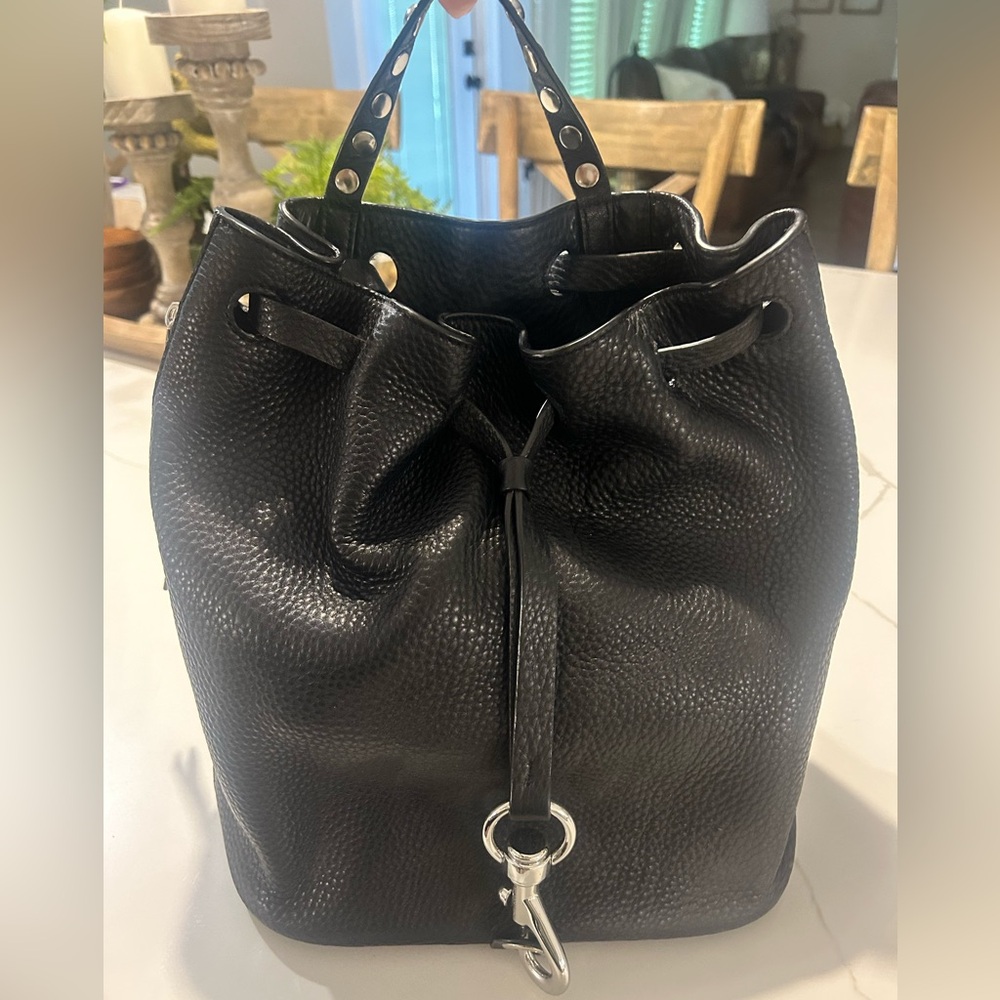 Rebecca Minkoff black pebbled leather backpack with silver hardware